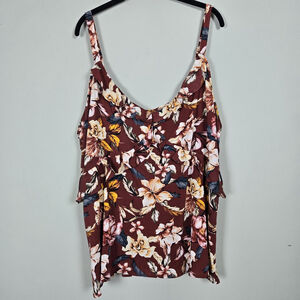 Torrid Womens Floral Babydoll Tank Top Size 3X Maroon Ruffle Boho Flowy Summer